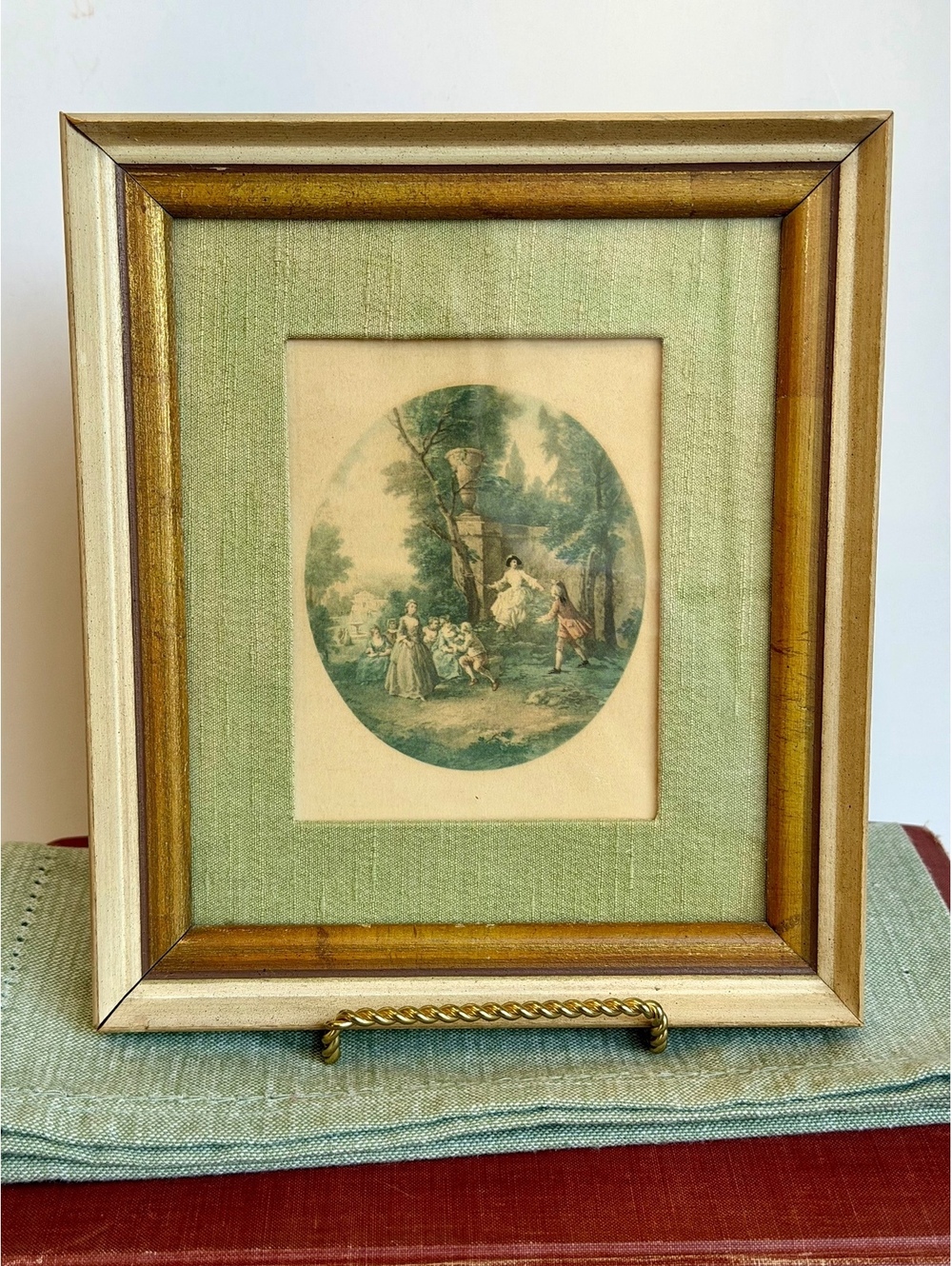 Vintage Fieck Bros NYC Framed French Courting Scene Print Gold Wood Frame